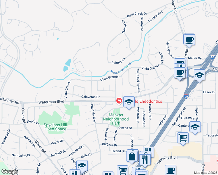 map of restaurants, bars, coffee shops, grocery stores, and more near 2143 Trinidad Place in Fairfield