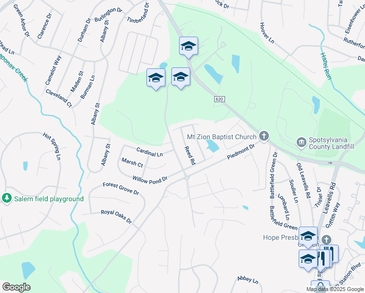 map of restaurants, bars, coffee shops, grocery stores, and more near 11410 Reed Road in Fredericksburg