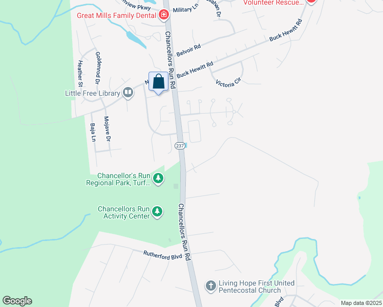 map of restaurants, bars, coffee shops, grocery stores, and more near 21976 Chancellors Run Road in Great Mills