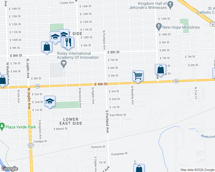 map of restaurants, bars, coffee shops, grocery stores, and more near 1700 East 4th Street in Pueblo