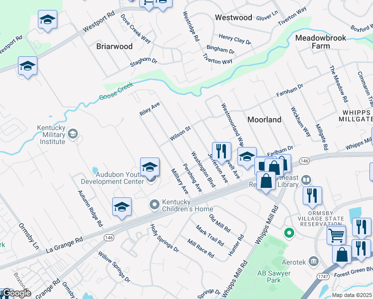 map of restaurants, bars, coffee shops, grocery stores, and more near 1712 Washington Boulevard in Louisville