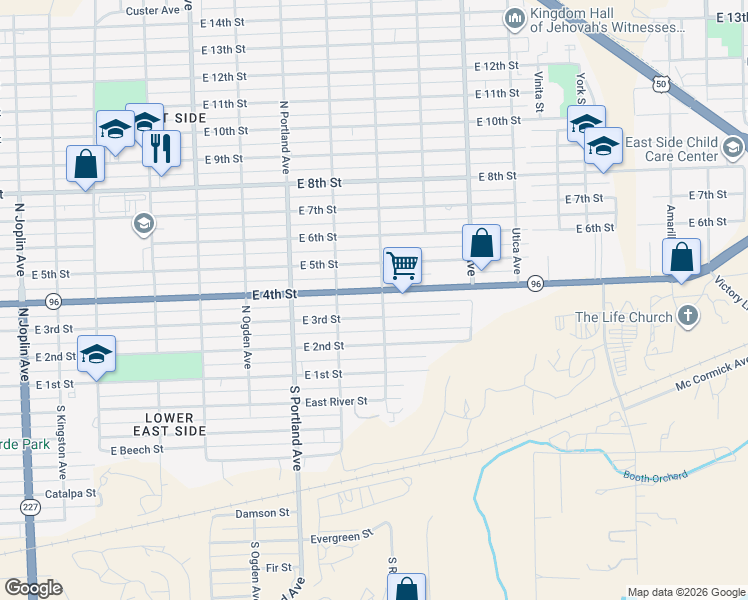 map of restaurants, bars, coffee shops, grocery stores, and more near 1840 East 4th Street in Pueblo