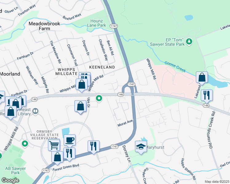 map of restaurants, bars, coffee shops, grocery stores, and more near 804 Granite Drive in Louisville