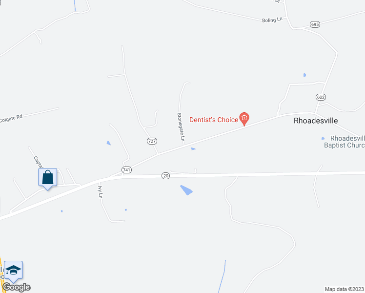 map of restaurants, bars, coffee shops, grocery stores, and more near 9390 Stonegate Lane in Rhoadesville