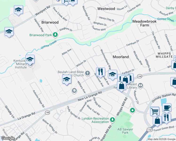 map of restaurants, bars, coffee shops, grocery stores, and more near 1708 Jefferson Avenue in Louisville