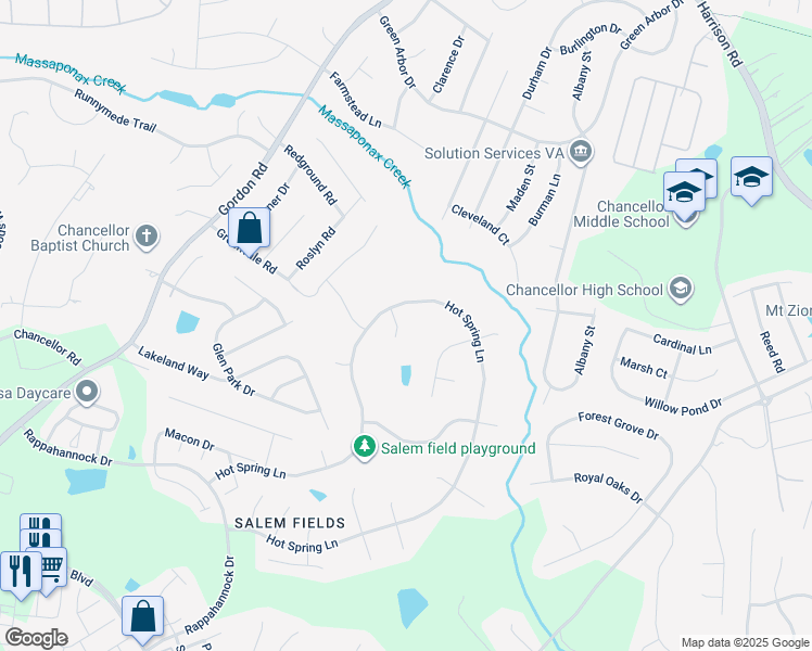 map of restaurants, bars, coffee shops, grocery stores, and more near 11307 Currituck Court in Fredericksburg