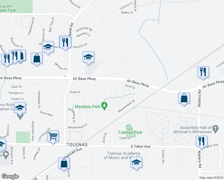 map of restaurants, bars, coffee shops, grocery stores, and more near 2239 Fremont Court in Fairfield