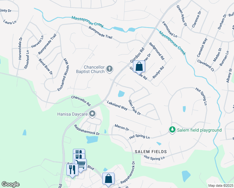 map of restaurants, bars, coffee shops, grocery stores, and more near 11315 Gordon Road in Fredericksburg