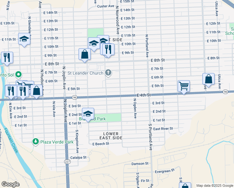 map of restaurants, bars, coffee shops, grocery stores, and more near 1431 East 4th Street in Pueblo