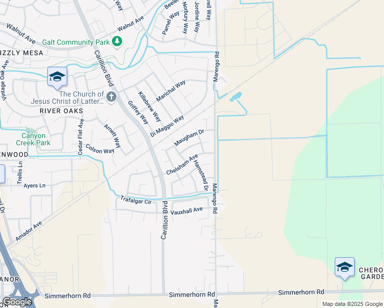 map of restaurants, bars, coffee shops, grocery stores, and more near 1131 McAlta Court in Galt