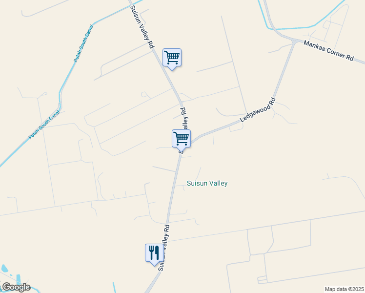 map of restaurants, bars, coffee shops, grocery stores, and more near 2412 Ledgewood Road in Fairfield