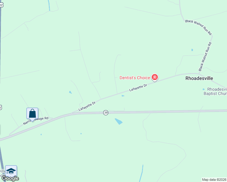 map of restaurants, bars, coffee shops, grocery stores, and more near 25070 Lafayette Drive in Rhoadesville