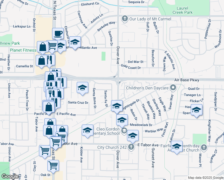 map of restaurants, bars, coffee shops, grocery stores, and more near Santa Clara Street in Fairfield