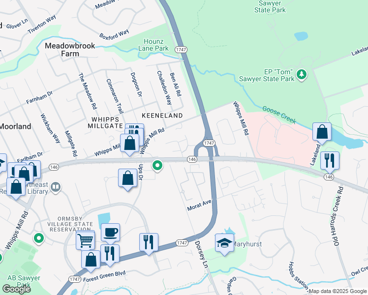 map of restaurants, bars, coffee shops, grocery stores, and more near 804 Granite Drive in Louisville