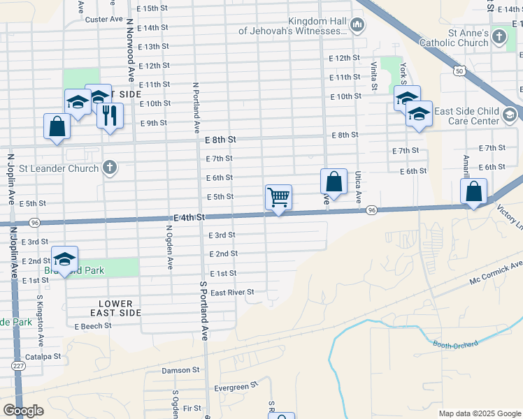 map of restaurants, bars, coffee shops, grocery stores, and more near 1835 East 4th Street in Pueblo