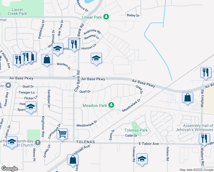 map of restaurants, bars, coffee shops, grocery stores, and more near 2347 Ross Court in Fairfield