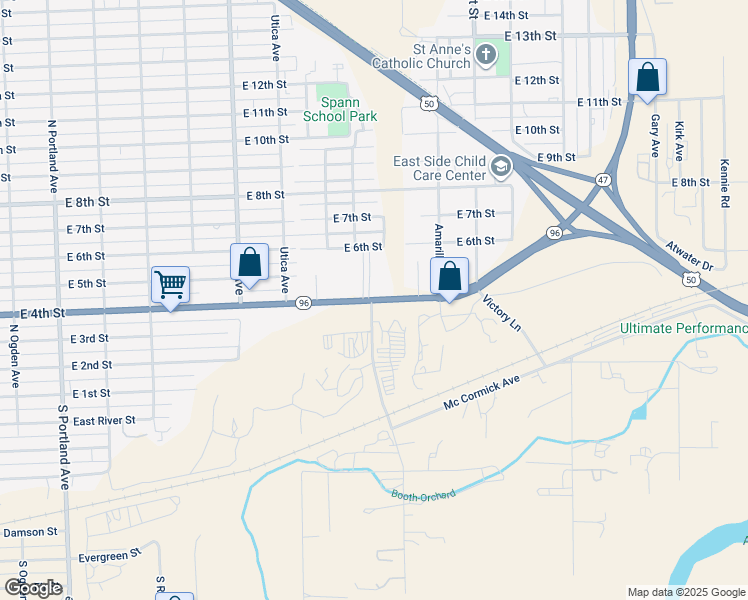 map of restaurants, bars, coffee shops, grocery stores, and more near 2402 East 4th Street in Pueblo