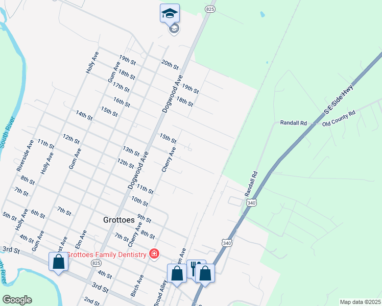 map of restaurants, bars, coffee shops, grocery stores, and more near 203 15th Street in Grottoes
