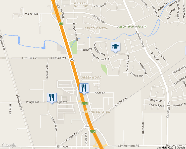 map of restaurants, bars, coffee shops, grocery stores, and more near 813 Ashboro Lane in Galt