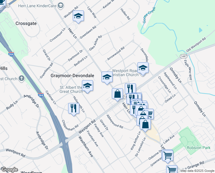 map of restaurants, bars, coffee shops, grocery stores, and more near in Glenview Manor