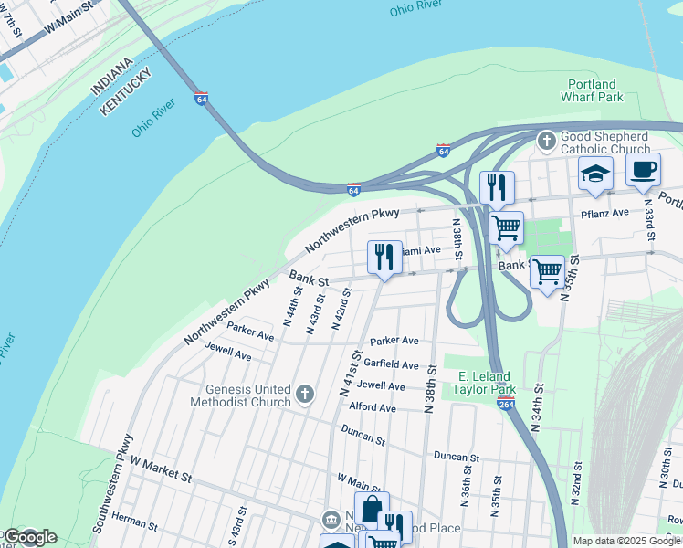 map of restaurants, bars, coffee shops, grocery stores, and more near 534 North 42nd Street in Louisville