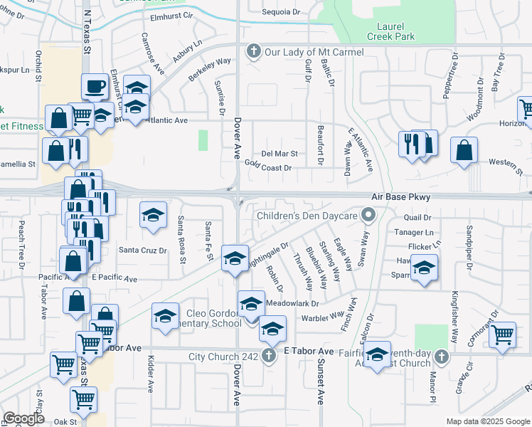 map of restaurants, bars, coffee shops, grocery stores, and more near 89 El Toro Court in Fairfield