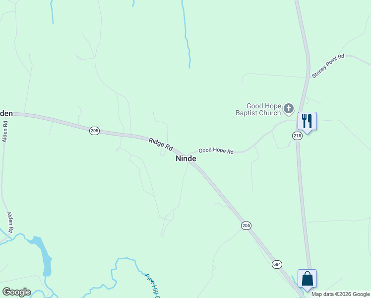 map of restaurants, bars, coffee shops, grocery stores, and more near 16453 Ridge Road in King George