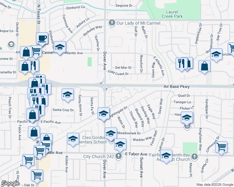 map of restaurants, bars, coffee shops, grocery stores, and more near 89 El Toro Court in Fairfield