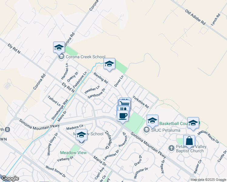 map of restaurants, bars, coffee shops, grocery stores, and more near 738 Mount Vernon Way in Petaluma