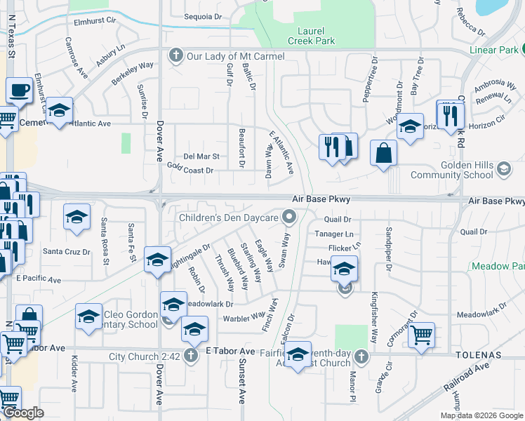 map of restaurants, bars, coffee shops, grocery stores, and more near 954 Nightingale Drive in Fairfield