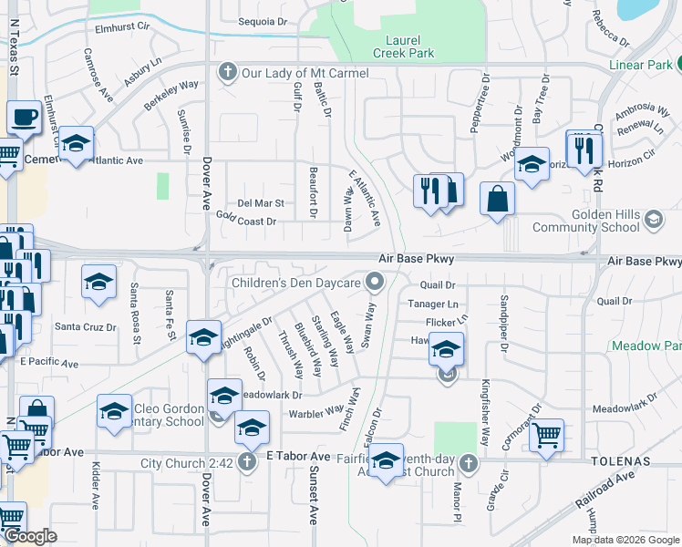 map of restaurants, bars, coffee shops, grocery stores, and more near 954 Nightingale Drive in Fairfield