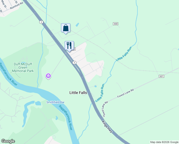 map of restaurants, bars, coffee shops, grocery stores, and more near 7 Little Street in Fredericksburg
