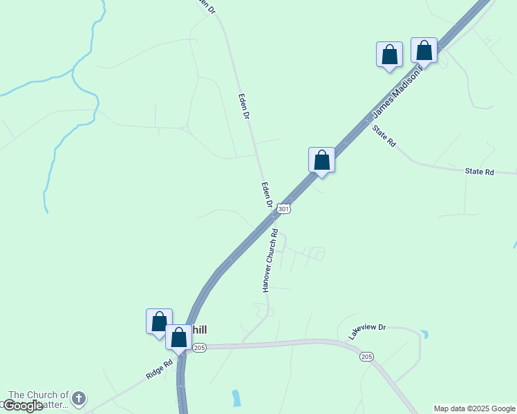 map of restaurants, bars, coffee shops, grocery stores, and more near 10158 Eden Drive in King George