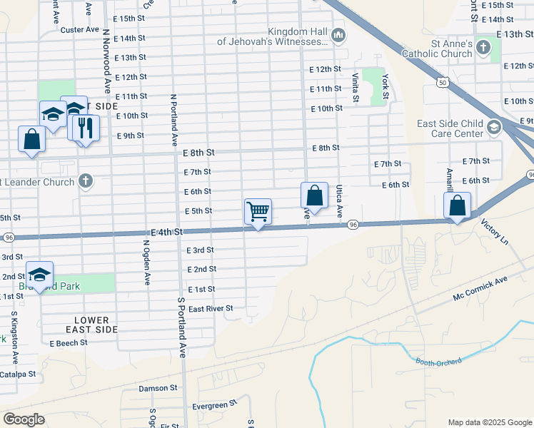 map of restaurants, bars, coffee shops, grocery stores, and more near 1925 East 5th Street in Pueblo