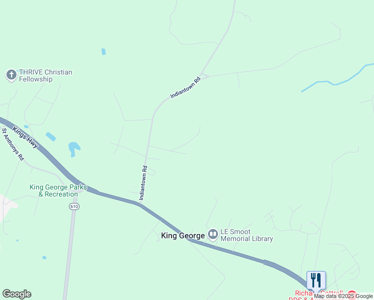 map of restaurants, bars, coffee shops, grocery stores, and more near 9357 Hickory Lane in King George