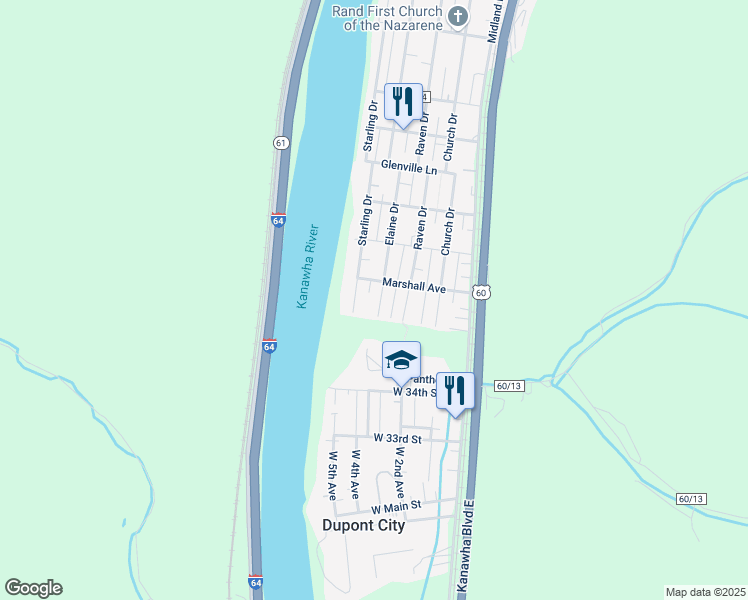 map of restaurants, bars, coffee shops, grocery stores, and more near 5905 Elaine Dr in Charleston