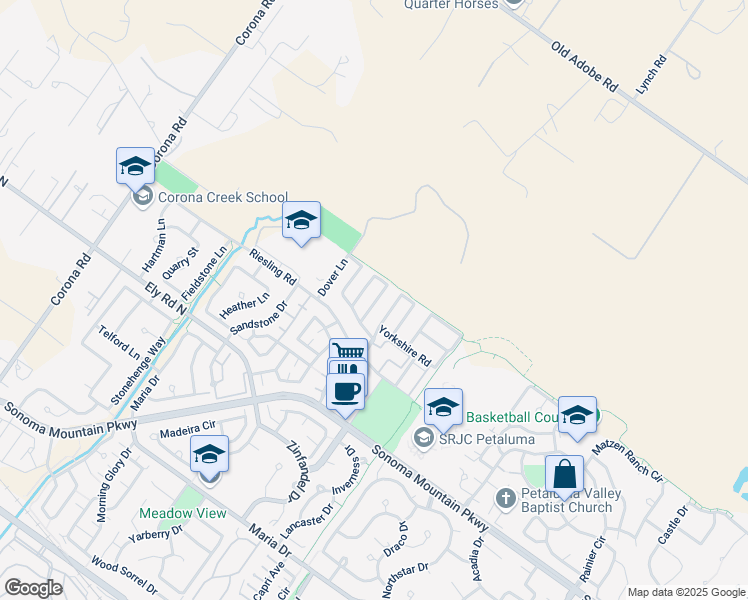 map of restaurants, bars, coffee shops, grocery stores, and more near 1916 Winchester Lane in Petaluma