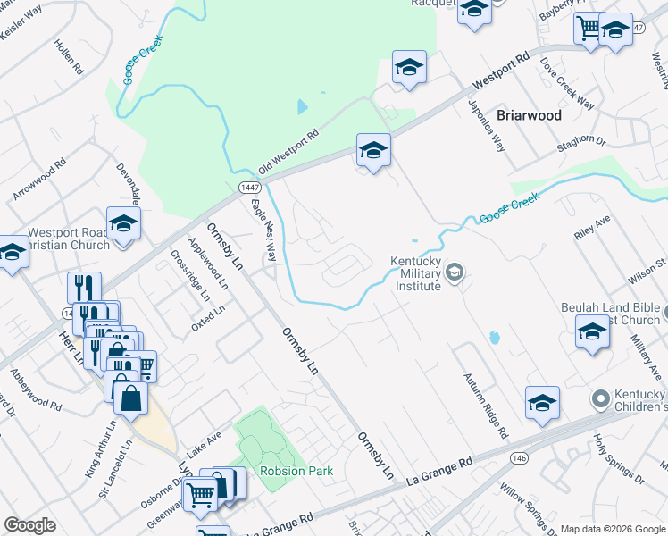 map of restaurants, bars, coffee shops, grocery stores, and more near 8402 Eagle Creek Drive in Lyndon