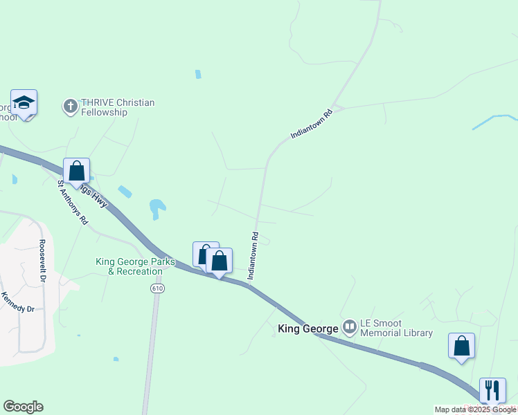 map of restaurants, bars, coffee shops, grocery stores, and more near 10236 Indiantown Road in King George