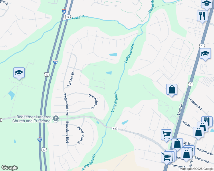 map of restaurants, bars, coffee shops, grocery stores, and more near 11500 Nicholls Road in Fredericksburg