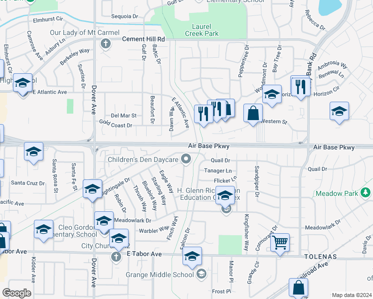 map of restaurants, bars, coffee shops, grocery stores, and more near 1000 Nightingale Drive in Fairfield