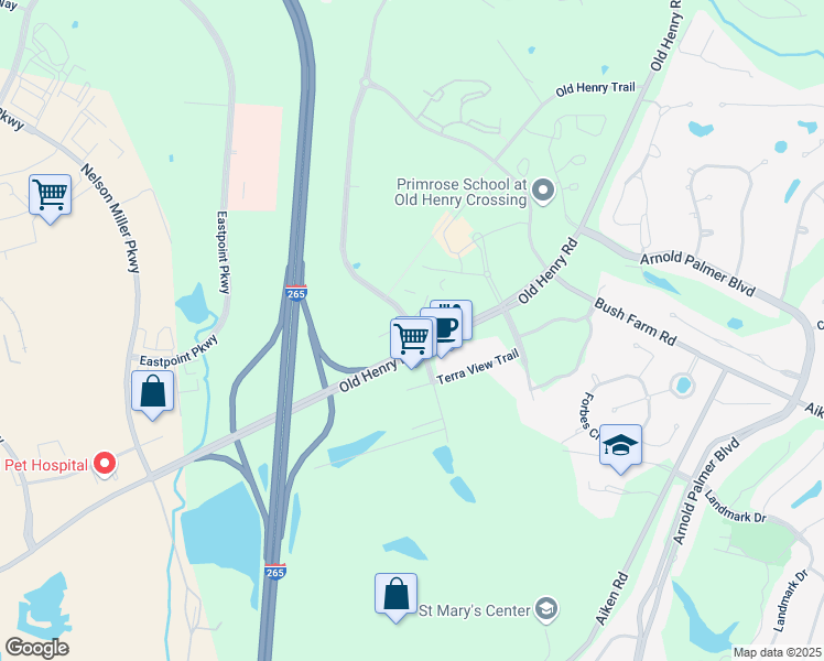 map of restaurants, bars, coffee shops, grocery stores, and more near 2517 Terra Crossing Boulevard in Louisville