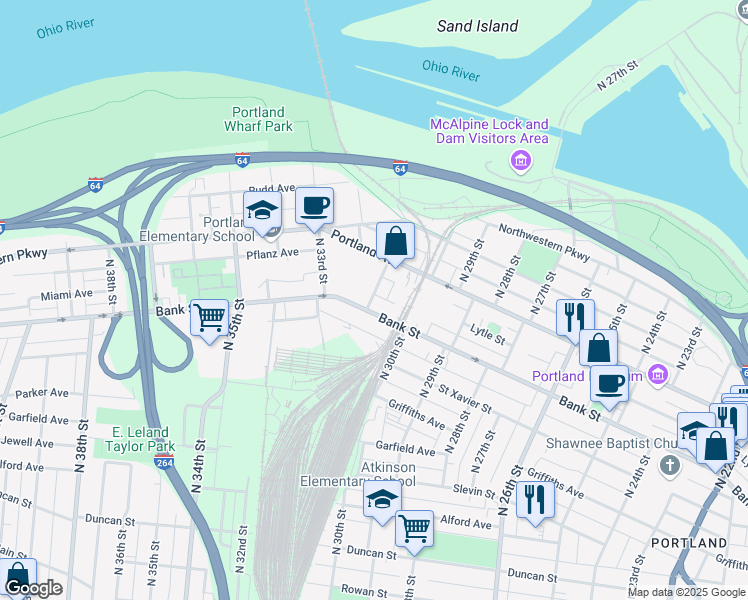 map of restaurants, bars, coffee shops, grocery stores, and more near 511 North 31st Street in Louisville