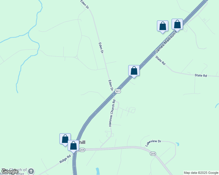 map of restaurants, bars, coffee shops, grocery stores, and more near 10158 Eden Drive in King George