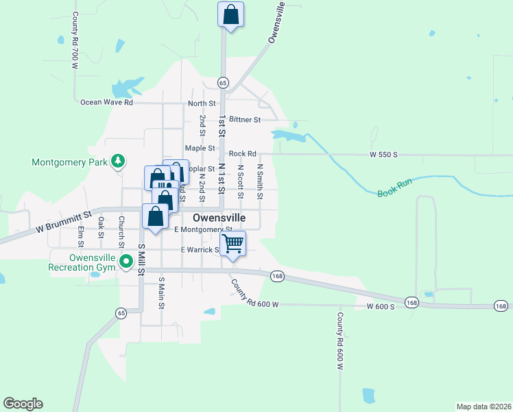 map of restaurants, bars, coffee shops, grocery stores, and more near 504 East Brummitt Street in Owensville