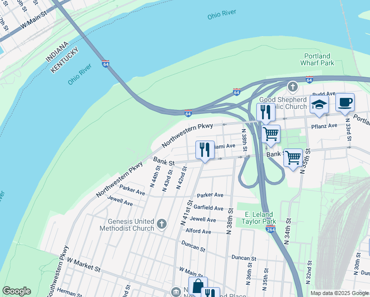 map of restaurants, bars, coffee shops, grocery stores, and more near 534 North 42nd Street in Louisville