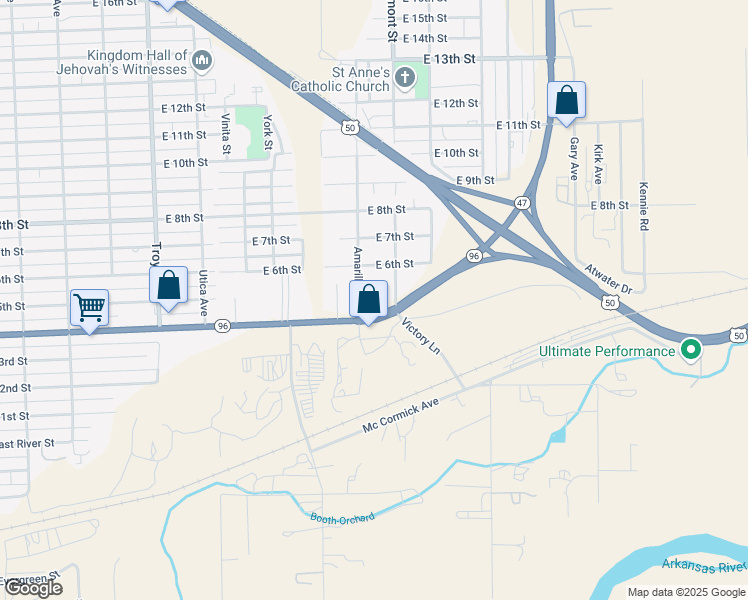 map of restaurants, bars, coffee shops, grocery stores, and more near 2631 East 4th Street in Pueblo