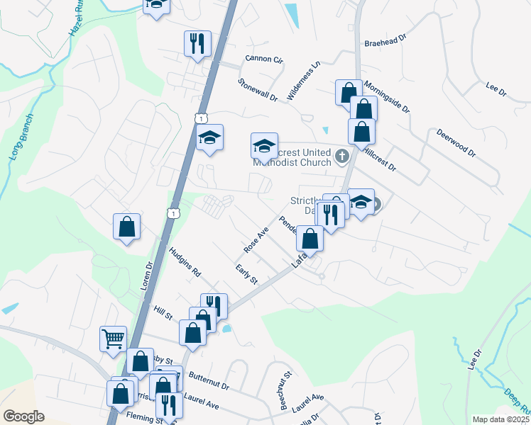 map of restaurants, bars, coffee shops, grocery stores, and more near 200 Pender Street in Fredericksburg
