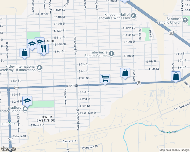 map of restaurants, bars, coffee shops, grocery stores, and more near 1837 East 5th Street in Pueblo