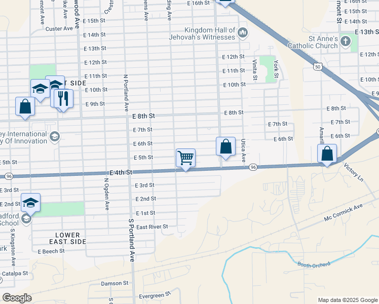 map of restaurants, bars, coffee shops, grocery stores, and more near 1925 East 5th Street in Pueblo